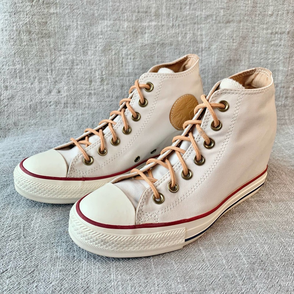 Converse CTAS Lux Mid Hidden Wedge Ivory Peached Canvas Womens Sneaker 8 - Picture 2 of 13